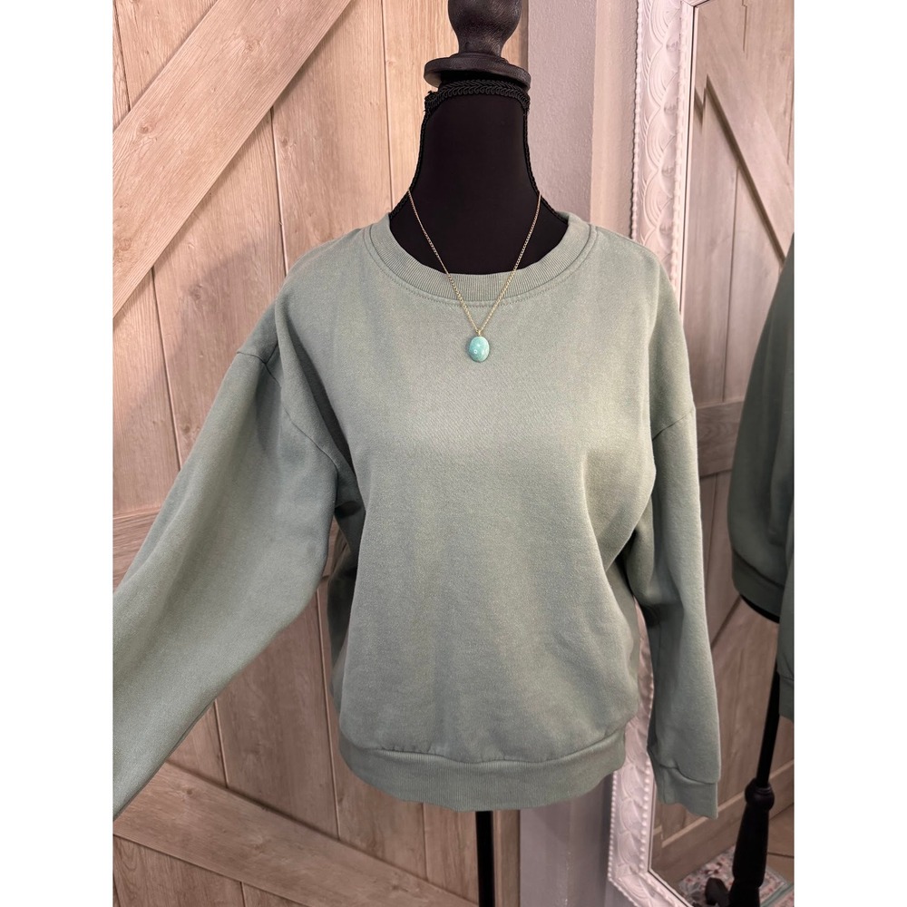 Sage Green Crewneck Sweatshirt Oversized Pullover Top Women Medium